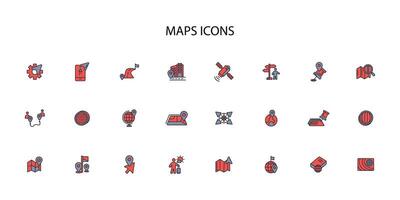 Map icon set..Editable stroke.linear style sign for use web design,logo.Symbol illustration. vector