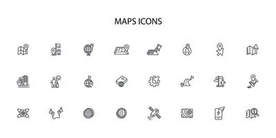 Map icon set..Editable stroke.linear style sign for use web design,logo.Symbol illustration. vector