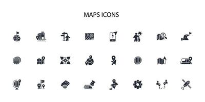 Map icon set..Editable stroke.linear style sign for use web design,logo.Symbol illustration. vector