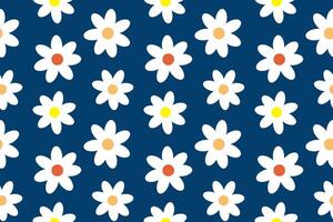 Bright and cheerful seamless daisy pattern in Memphis style, perfect for fabric, wallpaper, and digital design. Blue background. vector
