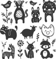 silhouette collection set hand drawn doodle cute animal black color only vector