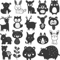 silhouette collection set hand drawn doodle cute animal black color only vector