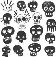 silhouette collection set hand drawn doodle cute skull black color only vector