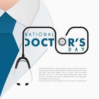 Doctors day greeting card design with stethoscope, flat design vector