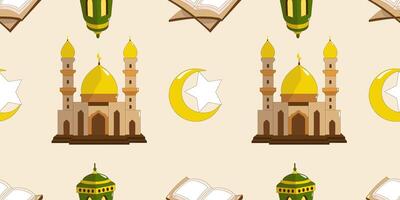 Seamless pattern design flat Illustration with cute Muslim elements on the Islamic New Year illustration theme. It can be used for wrapping paper, gift wrapping, textiles, etc vector