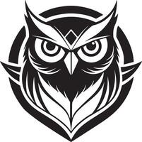 head of a owl logo design illustration black and white vector