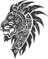 silhouette tribal animal head only using Aztecs style black color only vector