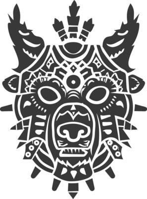 silhouette tribal animal head only using Aztecs style black color only