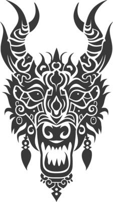 silhouette tribal animal head only using Aztecs style black color only
