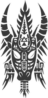 silhouette tribal animal head only using Aztecs style black color only