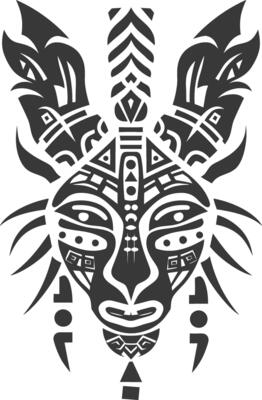silhouette tribal animal head only using Aztecs style black color only