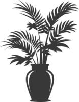 silhouette tropical plant in vase black color only vector