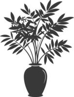 silhouette tropical plant in vase black color only vector