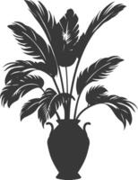 silhouette tropical plant in vase black color only vector