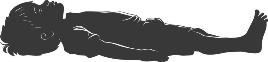 silhouette unconscious little boy with injury lying down black color only vector