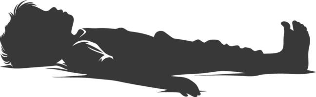 silhouette unconscious little boy with injury lying down black color only vector