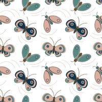 Seamless pattern, butterflies, dragonflies and moths, pastel colors. Background, print, textile vector