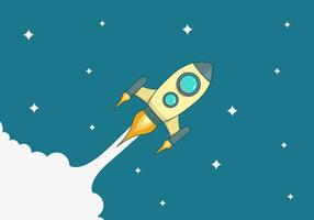 astronaut rocket launch into outer space galaxy with many stars retro cartoon illustration vector