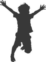 silhouette flying little boy with poses full body black color only vector