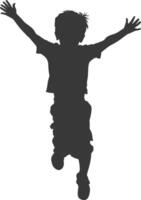 silhouette flying little boy with poses full body black color only vector