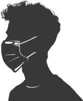 silhouette man using face mask black color only vector