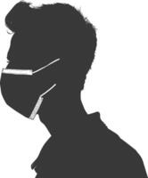silhouette man using face mask black color only vector
