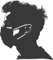 silhouette man using face mask black color only vector