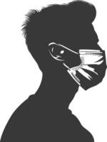 silhouette man using face mask black color only vector