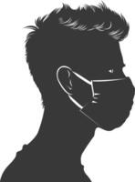 silhouette man using face mask black color only vector