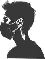 silhouette man using face mask black color only vector