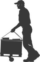 silhouette man carry goods in loader box full body black color only vector