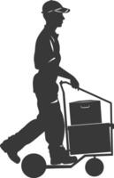 silhouette man carry goods in loader box full body black color only vector