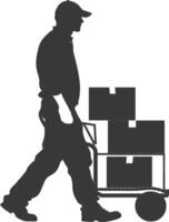 silhouette man carry goods in loader box full body black color only vector