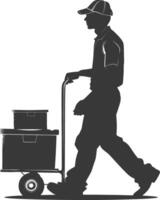silhouette man carry goods in loader box full body black color only vector