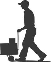 silhouette man carry goods in loader box full body black color only vector