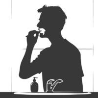 silhouette man brushing his teeth in front of the sink black color only vector