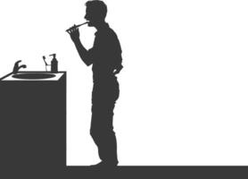 silhouette man brushing his teeth in front of the sink black color only vector
