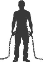 silhouette man slave with shackle full body black color only vector