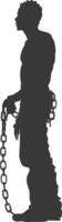 silhouette man slave with shackle full body black color only vector
