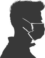 silhouette man using face mask black color only vector