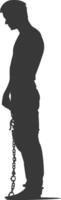 silhouette man slave with shackle full body black color only vector