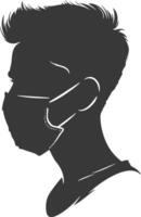 silhouette man using face mask black color only vector