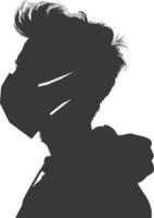 silhouette man using face mask black color only vector