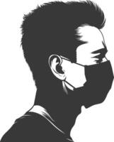silhouette man using face mask black color only vector
