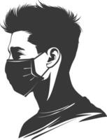 silhouette man using face mask black color only vector