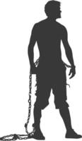 silhouette man slave with shackle full body black color only vector