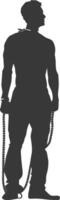 silhouette man slave with shackle full body black color only vector