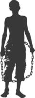 silhouette man slave with shackle full body black color only vector