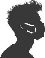 silhouette man using face mask black color only vector