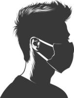 silhouette man using face mask black color only vector